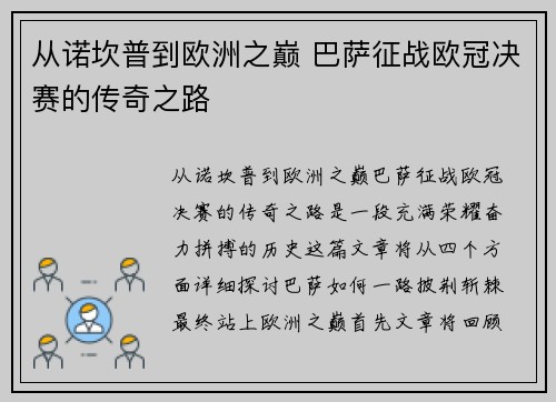 从诺坎普到欧洲之巅 巴萨征战欧冠决赛的传奇之路